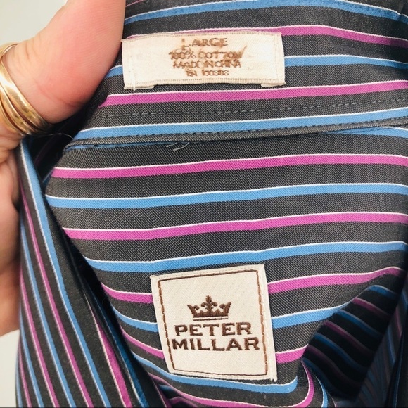 Peter‎ Millar black/purple Striped Button down L - Picture 7 of 9